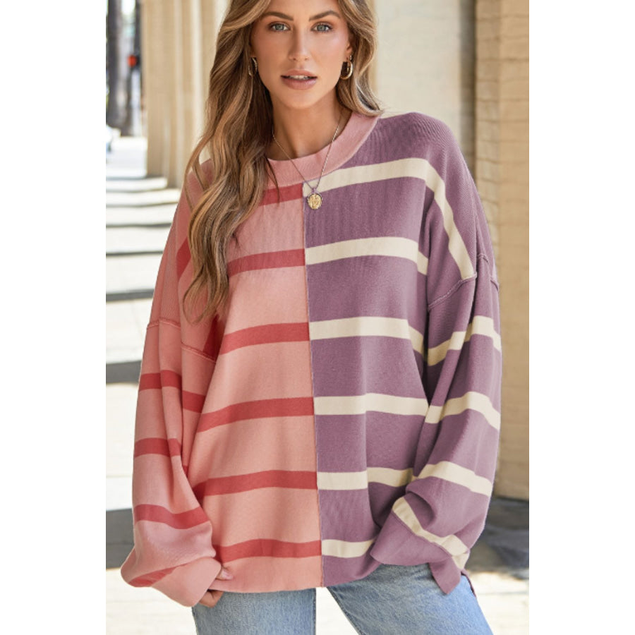 Contrast Striped Long Sleeve Sweatshirt Apparel and Accessories