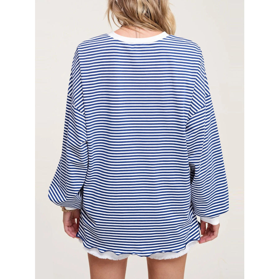 Contrast Striped Long Sleeve Sweatshirt Apparel and Accessories