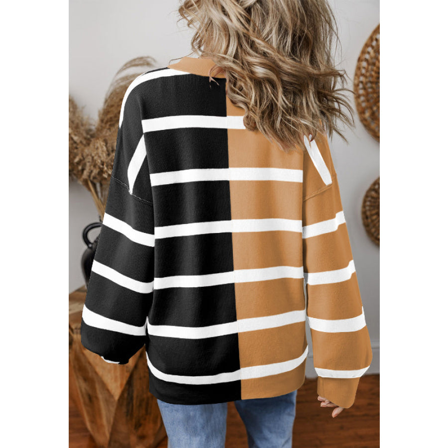 Contrast Striped Long Sleeve Sweatshirt Apparel and Accessories