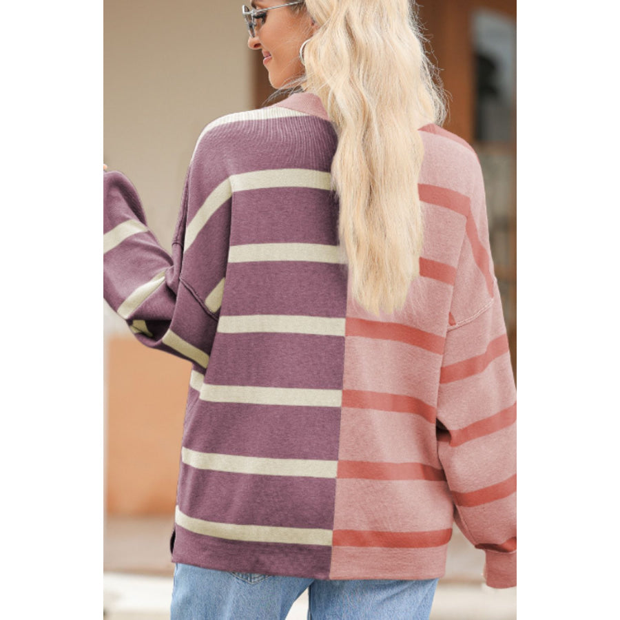 Contrast Striped Long Sleeve Sweatshirt Apparel and Accessories