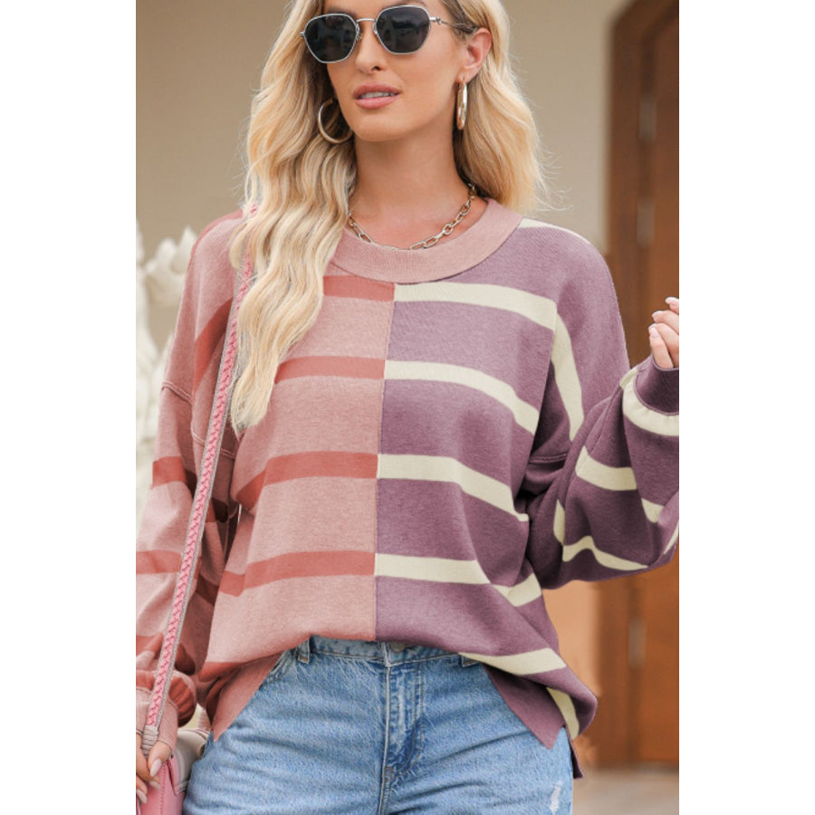 Contrast Striped Long Sleeve Sweatshirt Apparel and Accessories