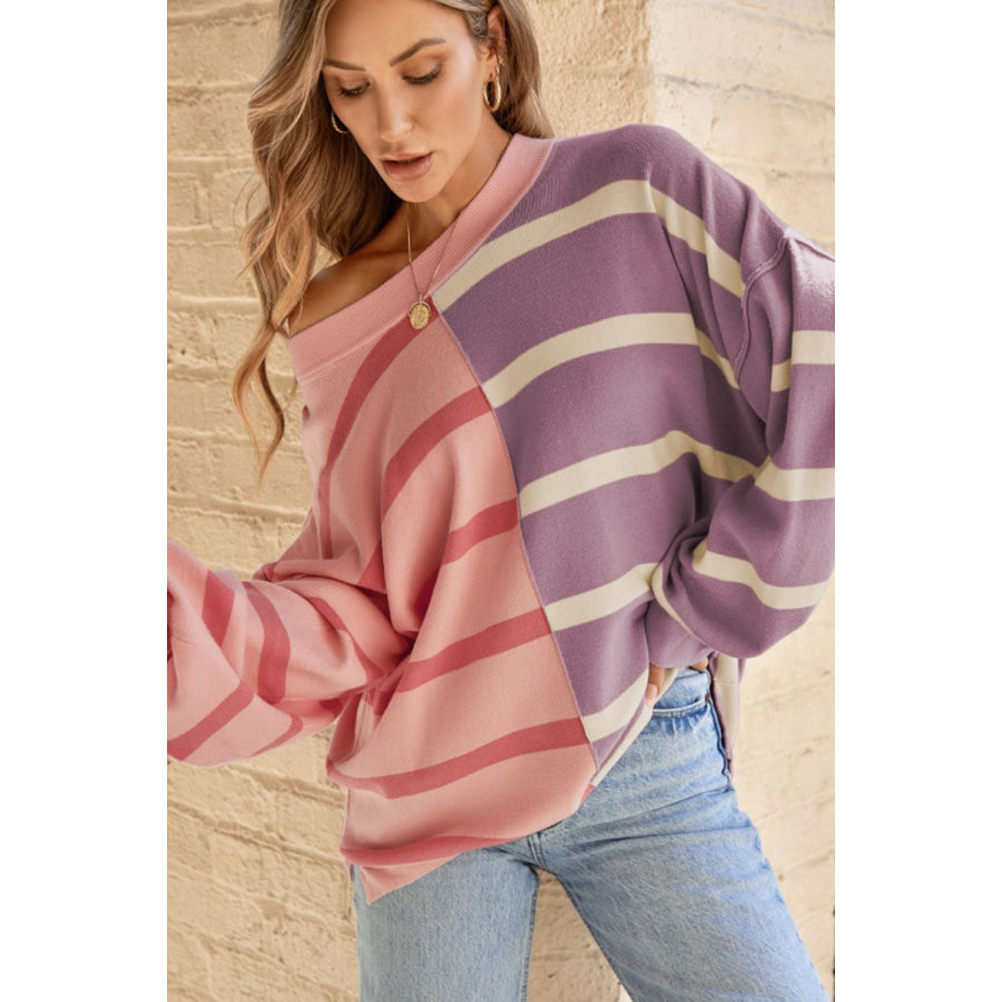 Contrast Striped Long Sleeve Sweatshirt Apparel and Accessories