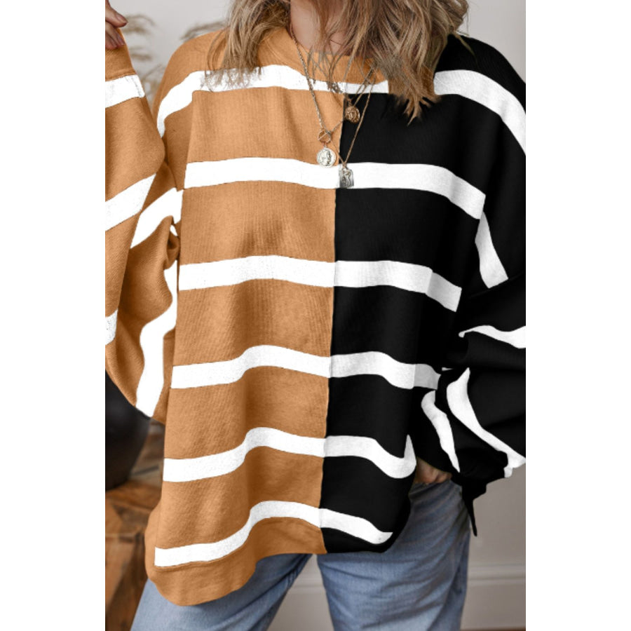 Contrast Striped Long Sleeve Sweatshirt Apparel and Accessories