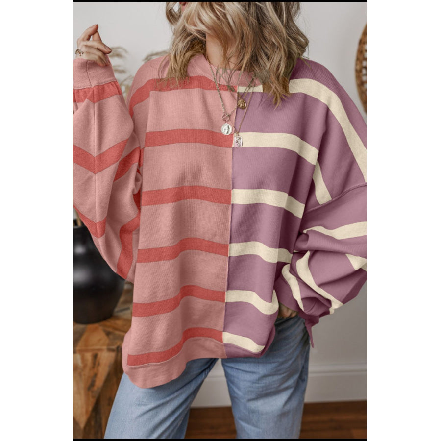 Contrast Striped Long Sleeve Sweatshirt Apparel and Accessories