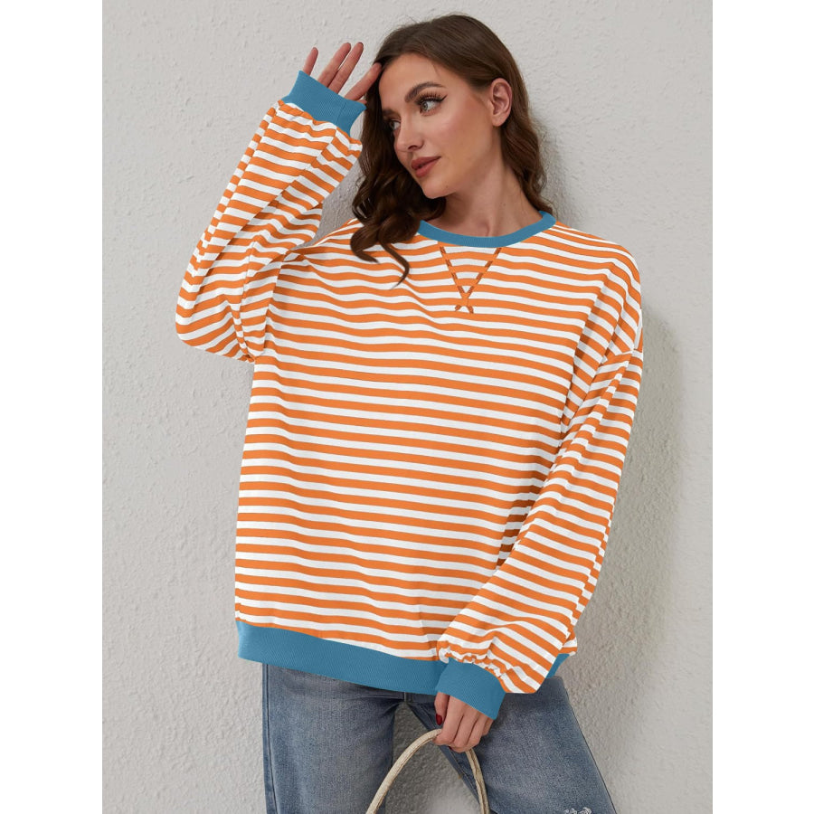 Contrast Striped Long Sleeve Sweatshirt Apparel and Accessories