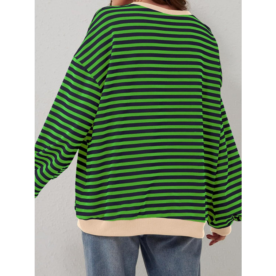 Contrast Striped Long Sleeve Sweatshirt Apparel and Accessories