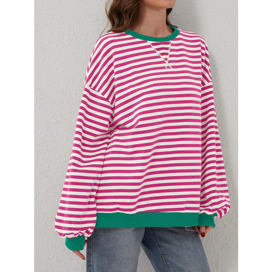 Contrast Striped Long Sleeve Sweatshirt Apparel and Accessories