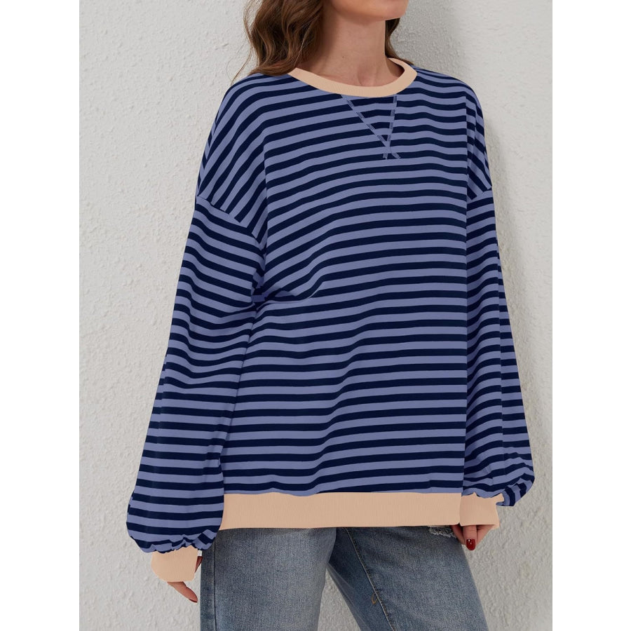 Contrast Striped Long Sleeve Sweatshirt Apparel and Accessories