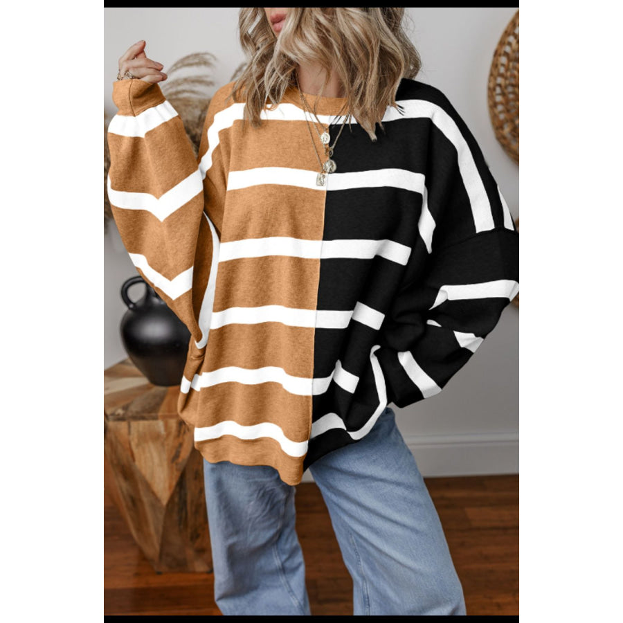 Contrast Striped Long Sleeve Sweatshirt Apparel and Accessories