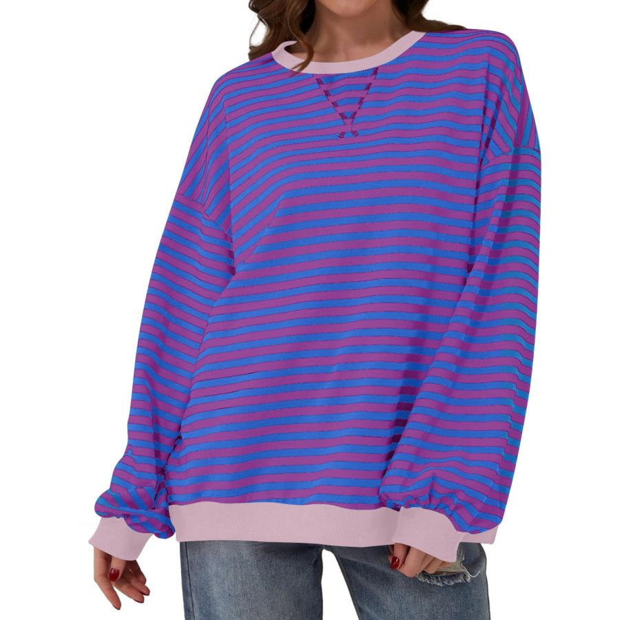 Contrast Striped Long Sleeve Sweatshirt Apparel and Accessories