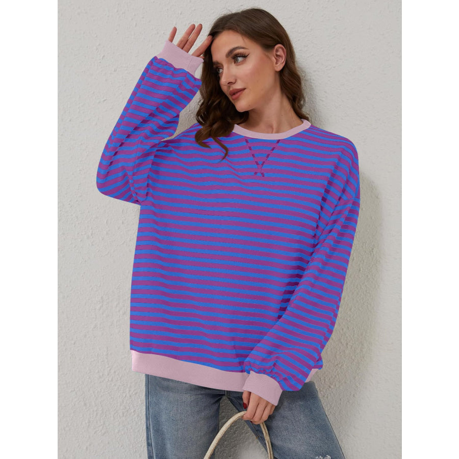 Contrast Striped Long Sleeve Sweatshirt Apparel and Accessories