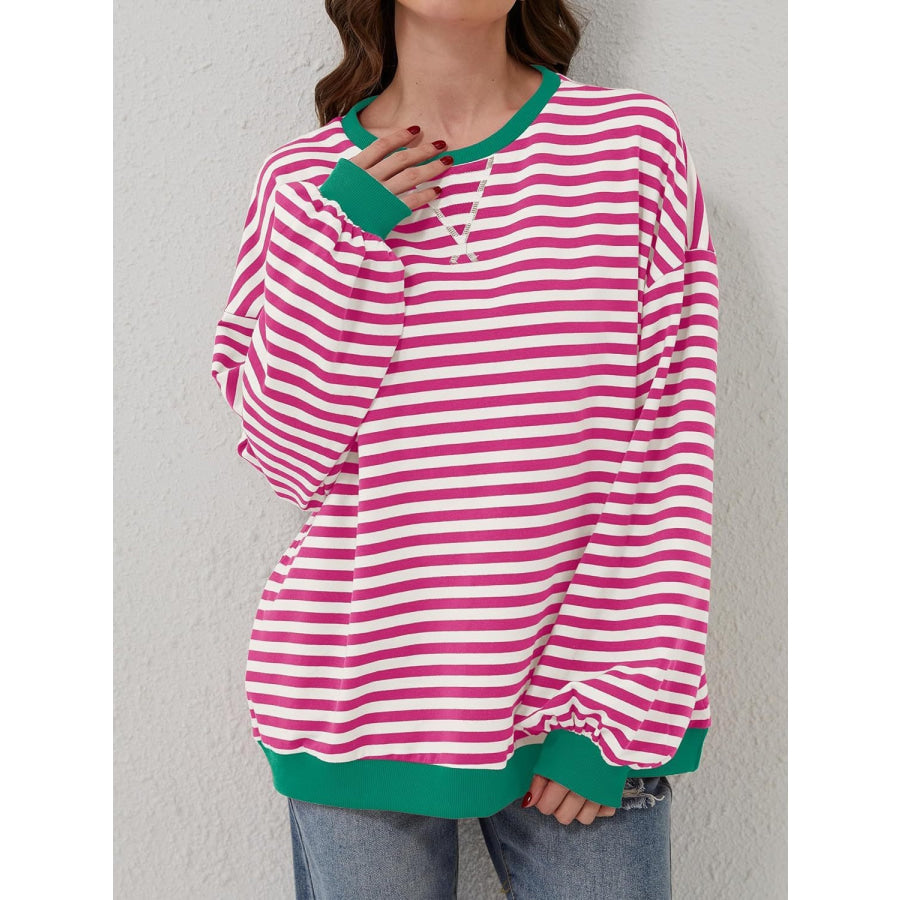 Contrast Striped Long Sleeve Sweatshirt Apparel and Accessories