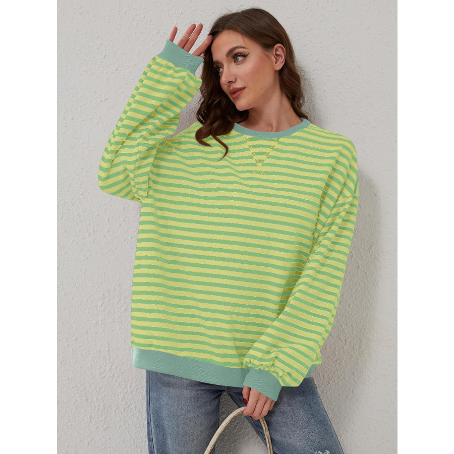 Contrast Striped Long Sleeve Sweatshirt Apparel and Accessories