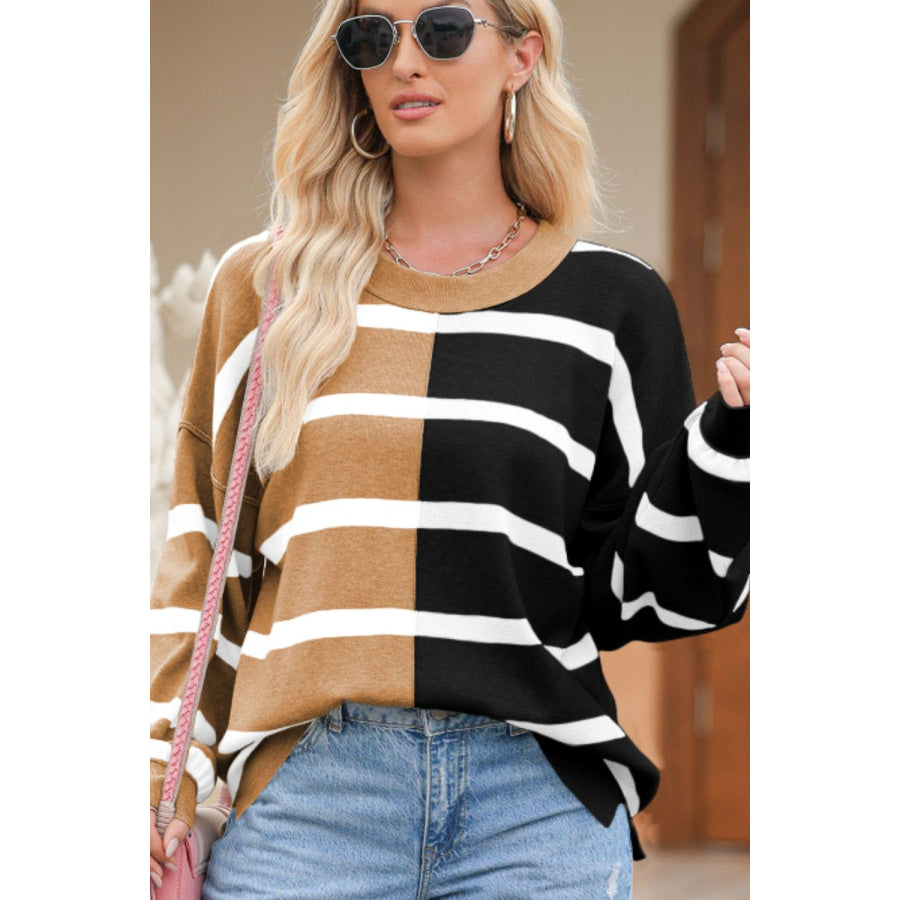 Contrast Striped Long Sleeve Sweatshirt Apparel and Accessories