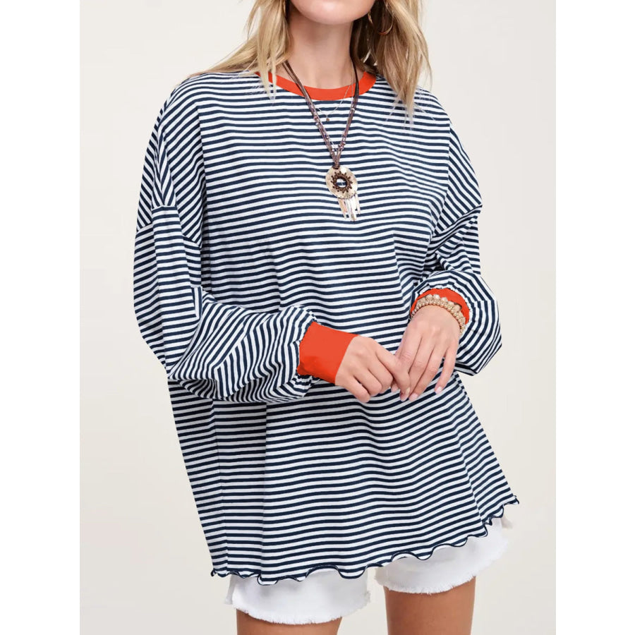 Contrast Striped Long Sleeve Sweatshirt Apparel and Accessories