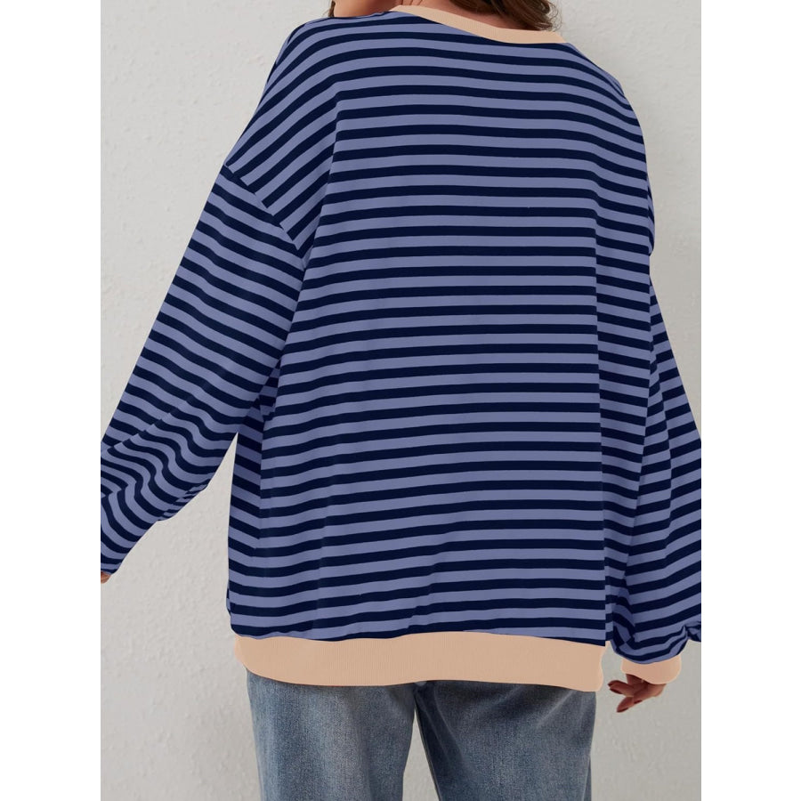 Contrast Striped Long Sleeve Sweatshirt Apparel and Accessories