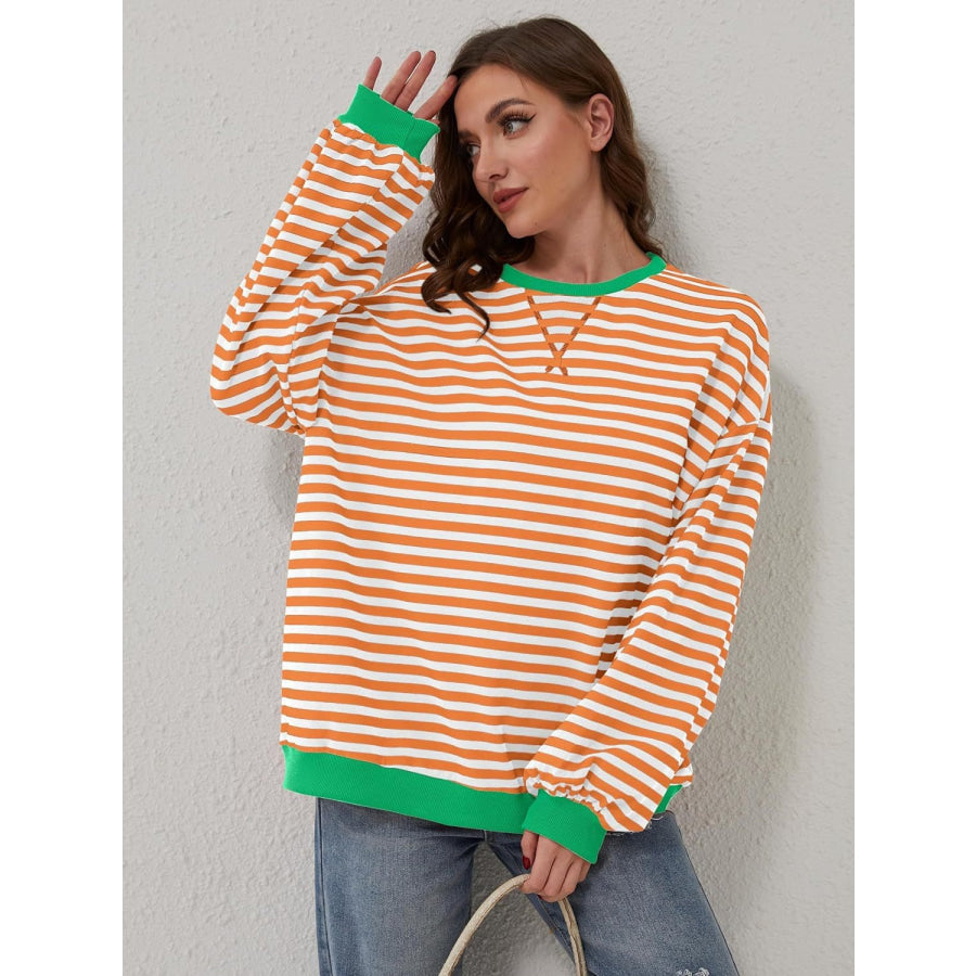 Contrast Striped Long Sleeve Sweatshirt Apparel and Accessories