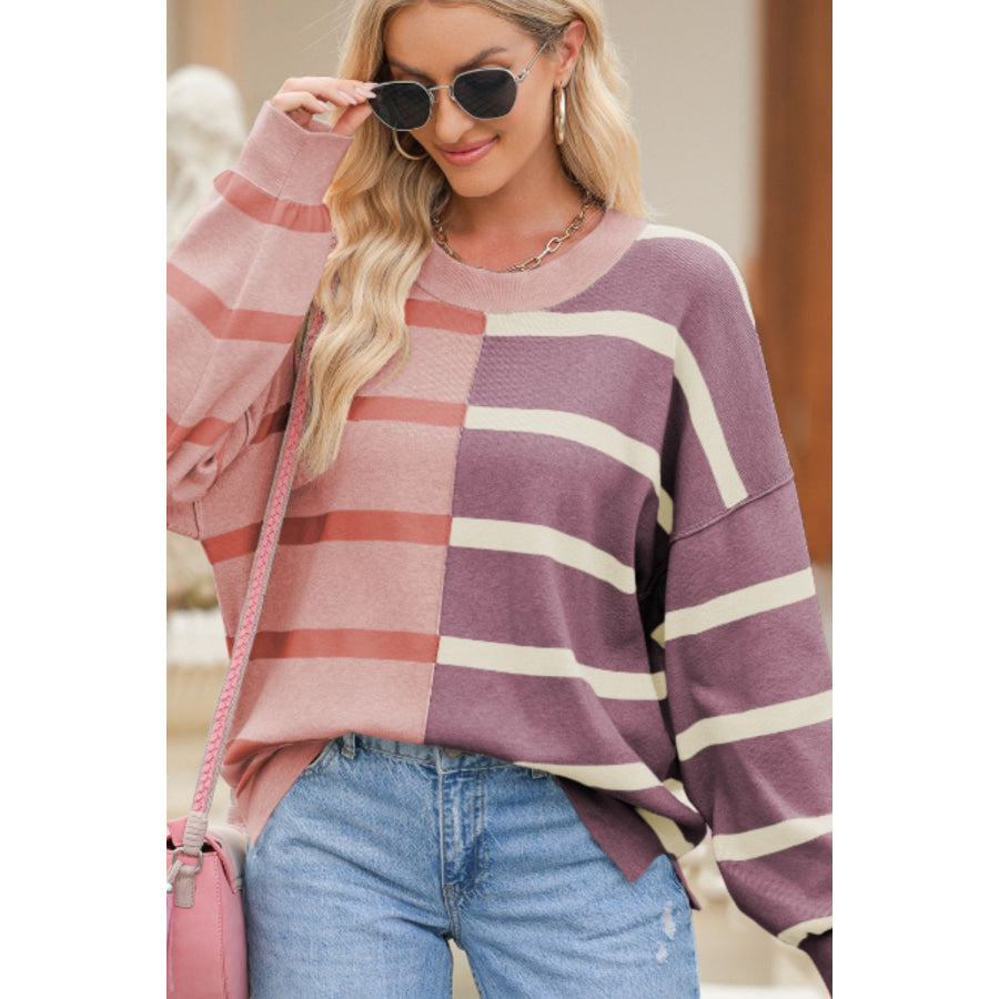 Contrast Striped Long Sleeve Sweatshirt Apparel and Accessories