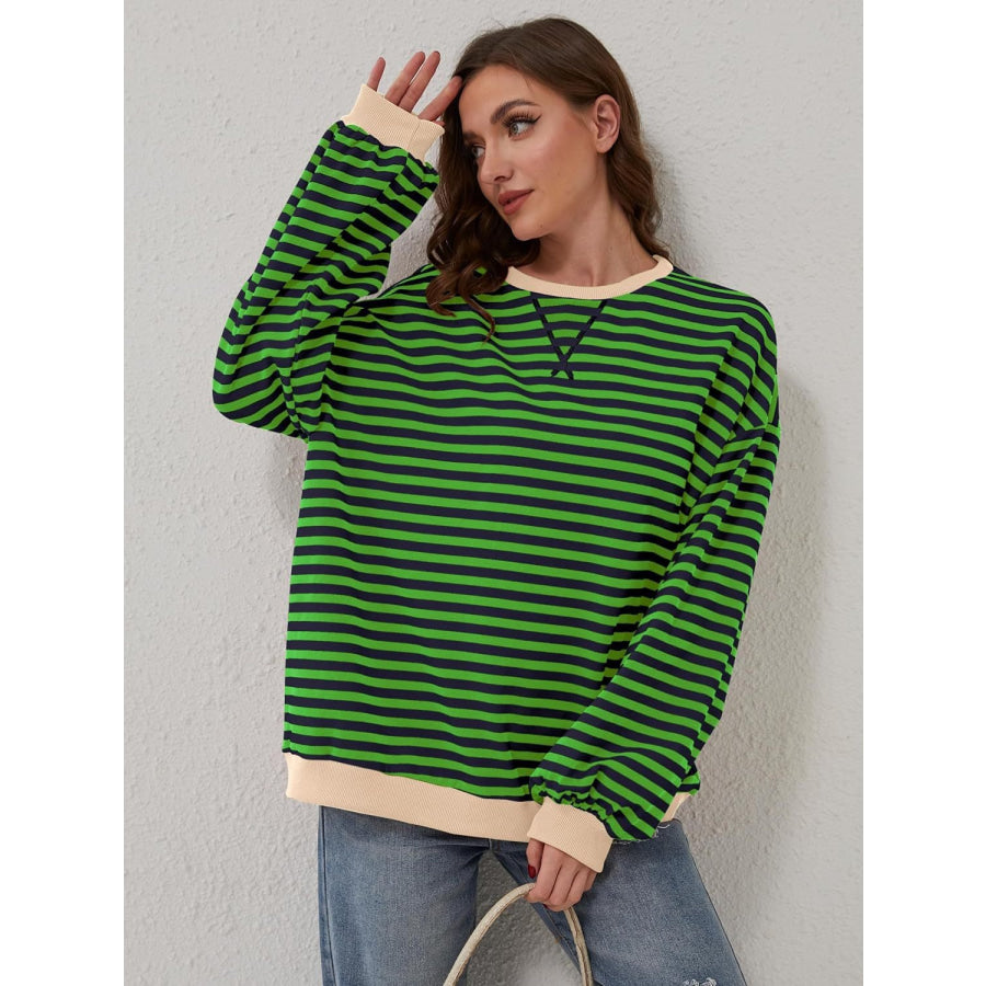 Contrast Striped Long Sleeve Sweatshirt Apparel and Accessories