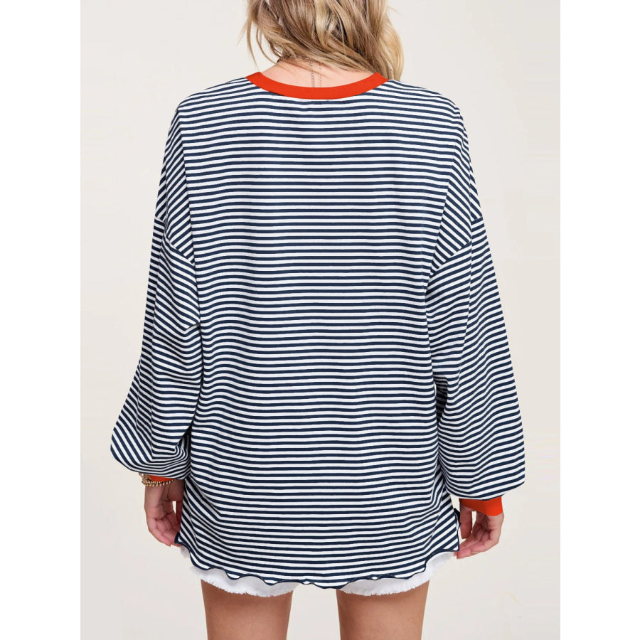 Contrast Striped Long Sleeve Sweatshirt Apparel and Accessories