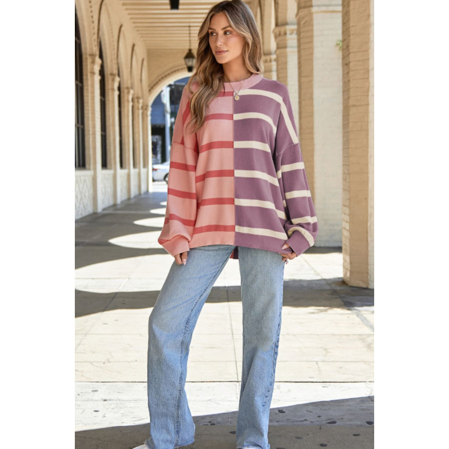 Contrast Striped Long Sleeve Sweatshirt Apparel and Accessories