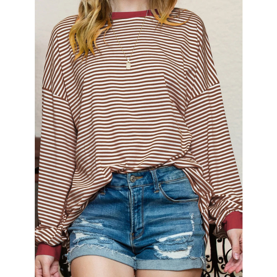 Contrast Striped Long Sleeve Sweatshirt Apparel and Accessories