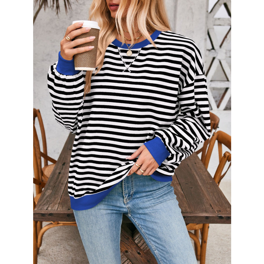 Contrast Striped Long Sleeve Sweatshirt Black / M Apparel and Accessories