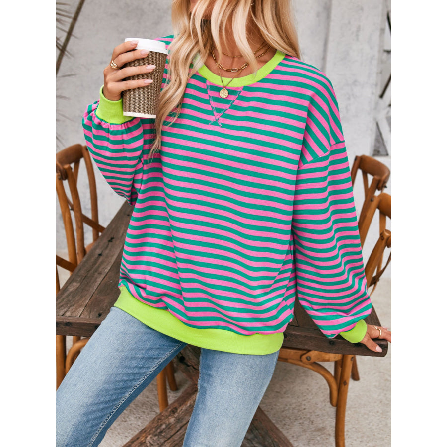 Contrast Striped Long Sleeve Sweatshirt Cerise / M Apparel and Accessories