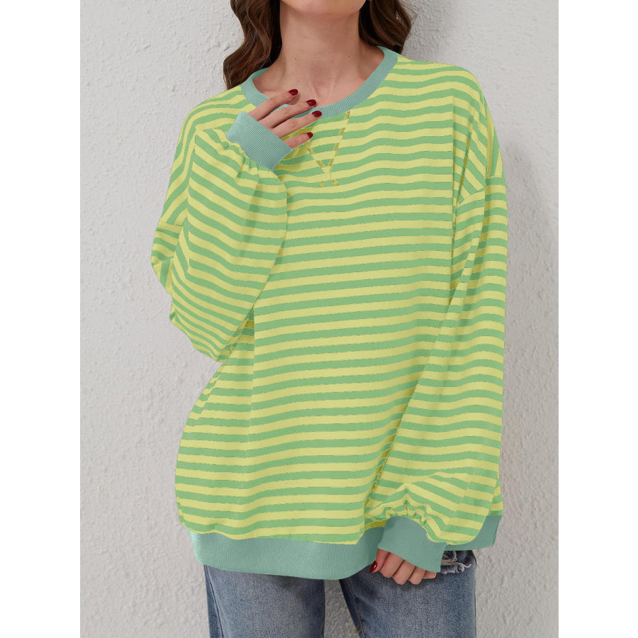 Contrast Striped Long Sleeve Sweatshirt Lime / S Apparel and Accessories