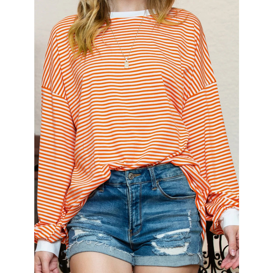 Contrast Striped Long Sleeve Sweatshirt Orange / S Apparel and Accessories