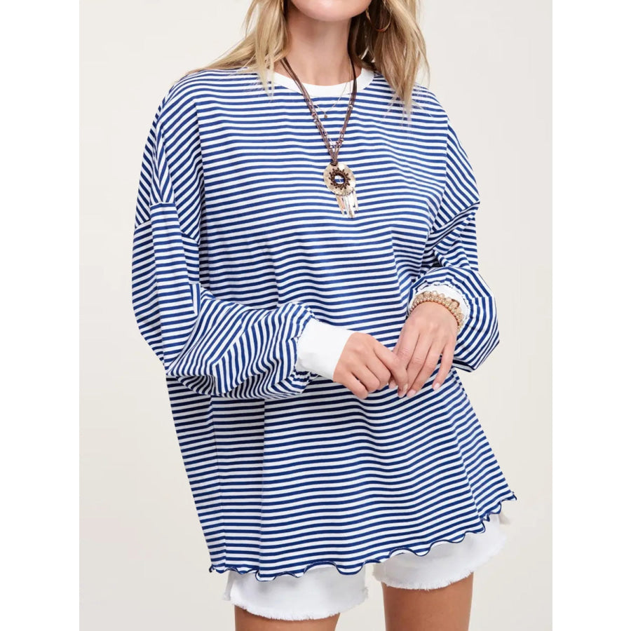 Contrast Striped Long Sleeve Sweatshirt Royal Blue / S Apparel and Accessories