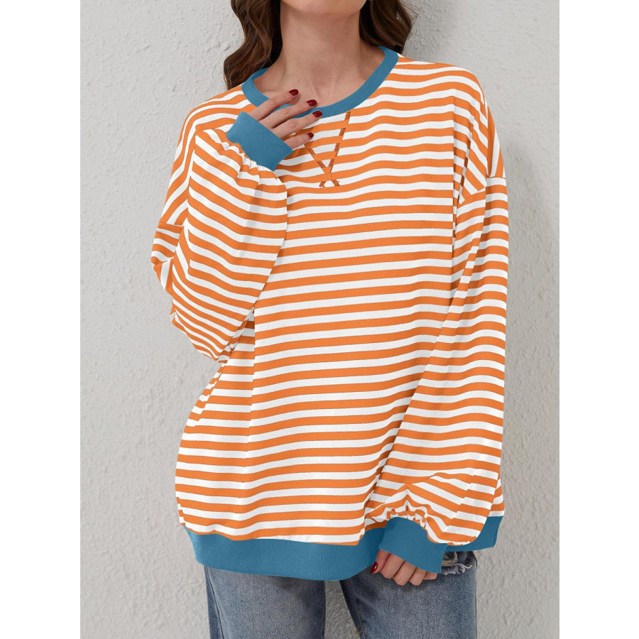 Contrast Striped Long Sleeve Sweatshirt Sherbet / S Apparel and Accessories