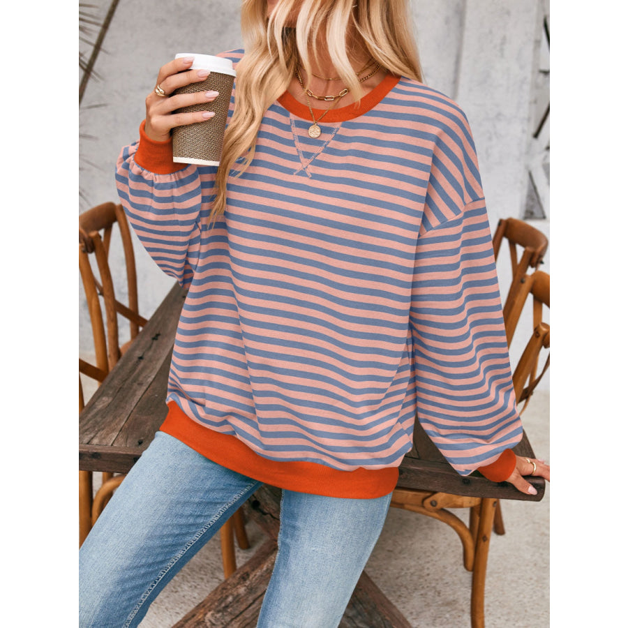 Contrast Striped Long Sleeve Sweatshirt Terracotta / XL Apparel and Accessories