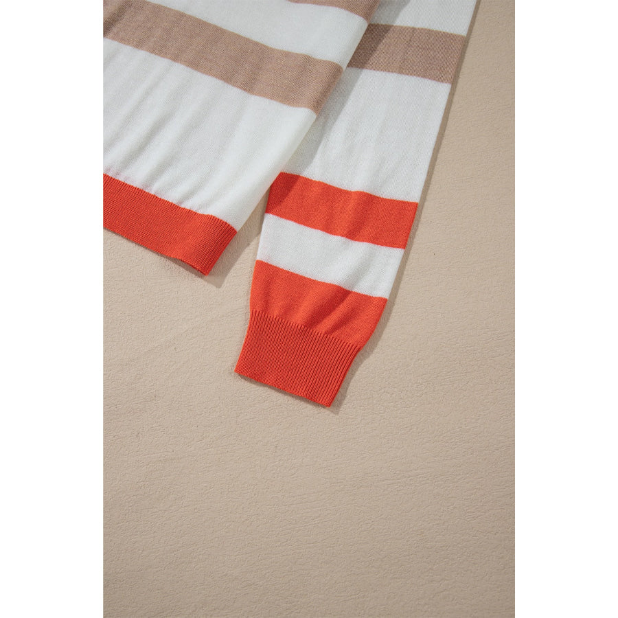 Contrast Striped Round Neck Drop Shoulder Knit Top Apparel and Accessories