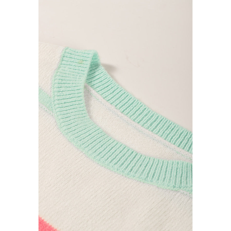 Contrast Striped Round Neck Drop Shoulder Sweater Apparel and Accessories