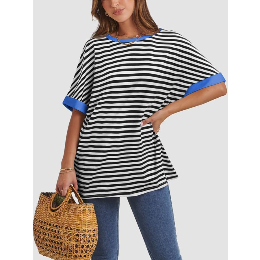 Contrast Striped Round Neck Half Sleeve T-Shirt Apparel and Accessories