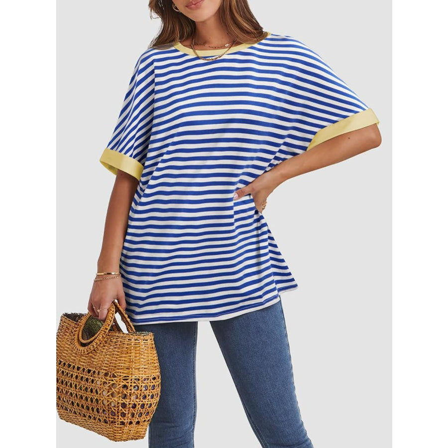 Contrast Striped Round Neck Half Sleeve T-Shirt Apparel and Accessories