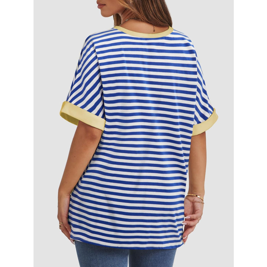 Contrast Striped Round Neck Half Sleeve T-Shirt Apparel and Accessories