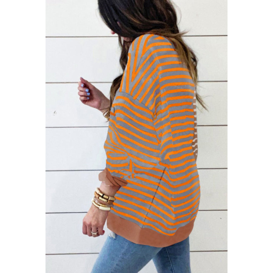 Contrast Striped Round Neck Long Sleeve Sweatshirt Apparel and Accessories