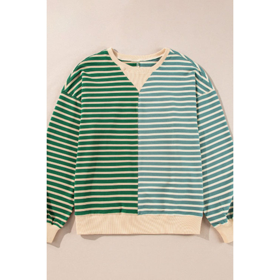 Contrast Striped Round Neck Long Sleeve Sweatshirt Apparel and Accessories