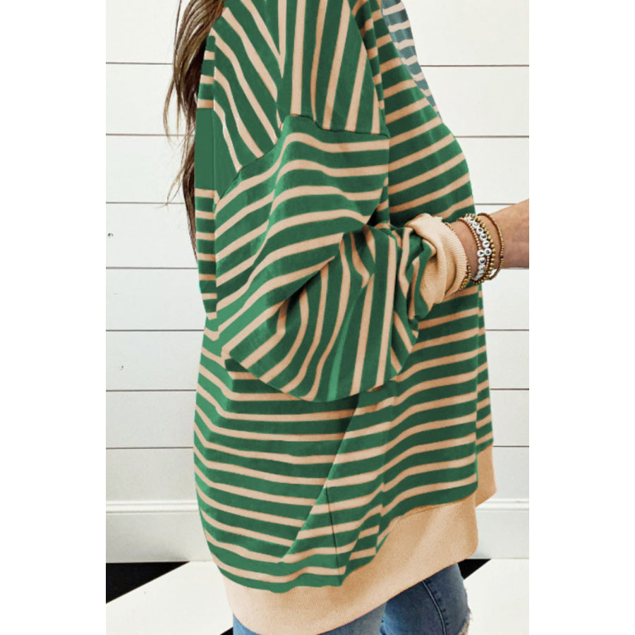 Contrast Striped Round Neck Long Sleeve Sweatshirt Apparel and Accessories