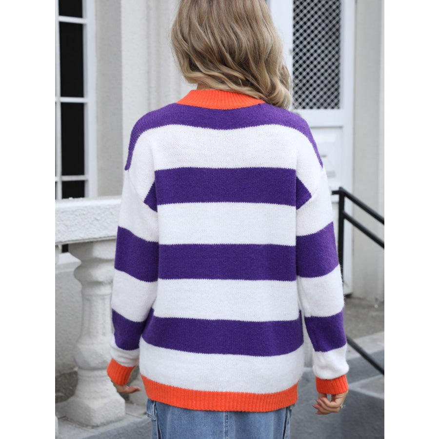 Contrast Striped Round Neck Sweater Apparel and Accessories