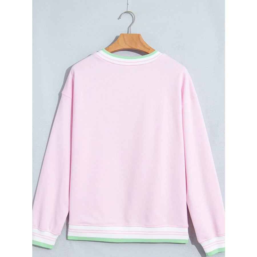 Contrast Striped Trim Baggy Pullover Sweatshirt Apparel and Accessories