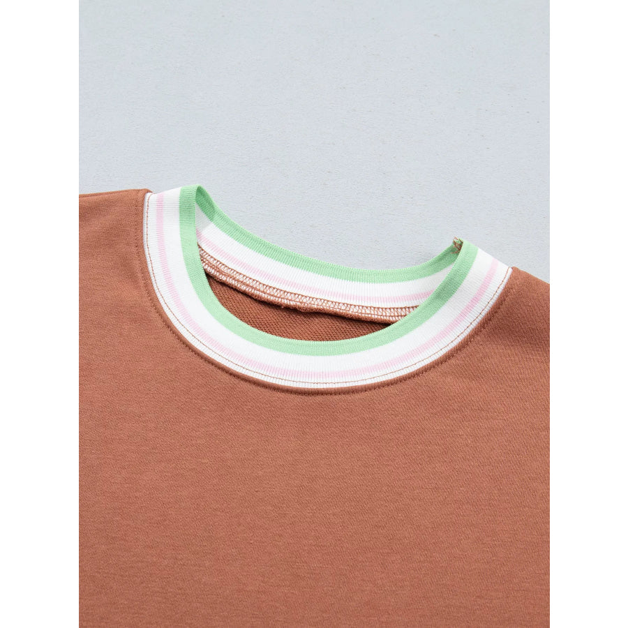 Contrast Striped Trim Baggy Pullover Sweatshirt Apparel and Accessories