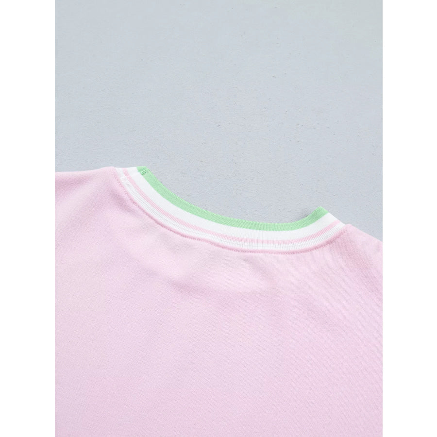 Contrast Striped Trim Baggy Pullover Sweatshirt Apparel and Accessories