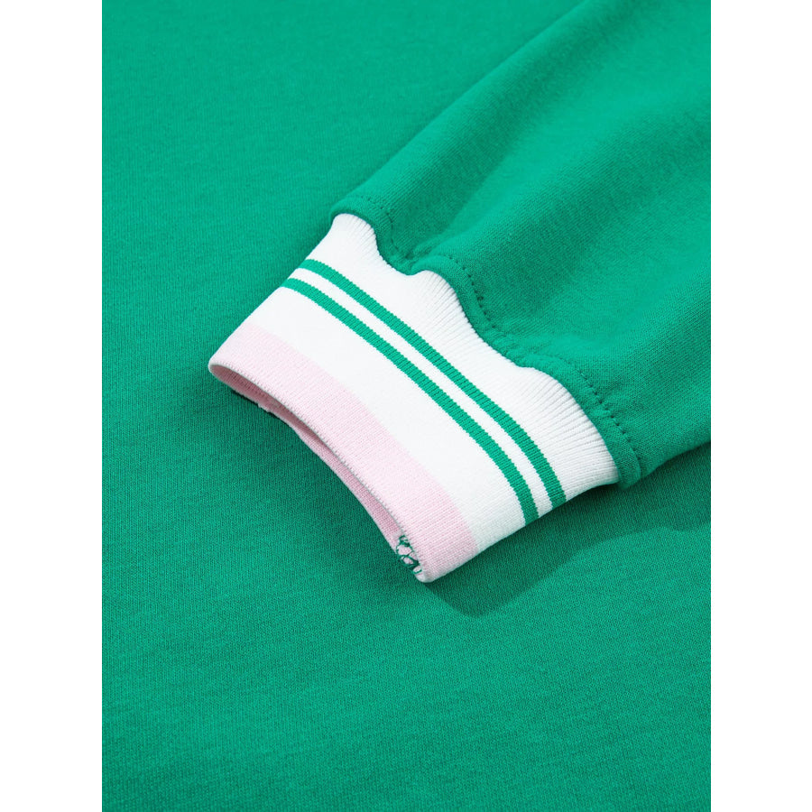 Contrast Striped Trim Baggy Pullover Sweatshirt Apparel and Accessories