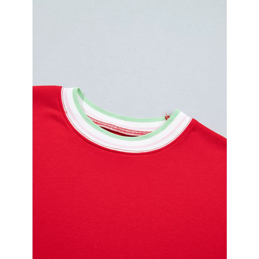 Contrast Striped Trim Baggy Pullover Sweatshirt Apparel and Accessories