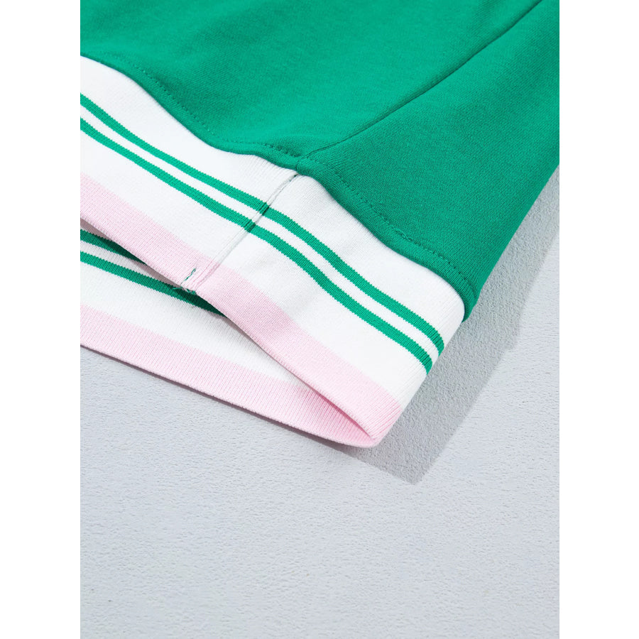 Contrast Striped Trim Baggy Pullover Sweatshirt Apparel and Accessories
