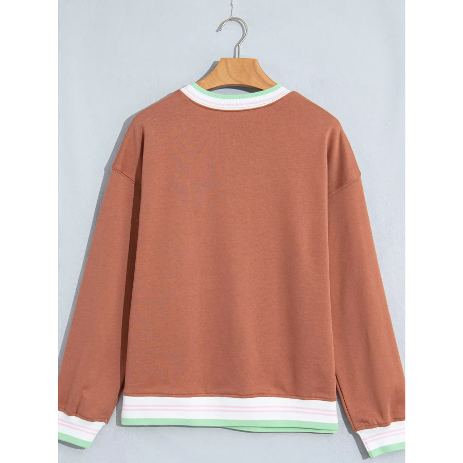 Contrast Striped Trim Baggy Pullover Sweatshirt Apparel and Accessories