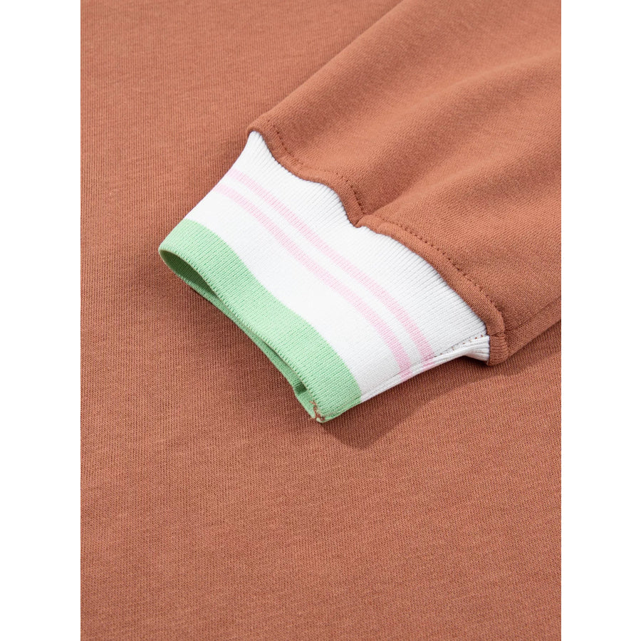 Contrast Striped Trim Baggy Pullover Sweatshirt Apparel and Accessories
